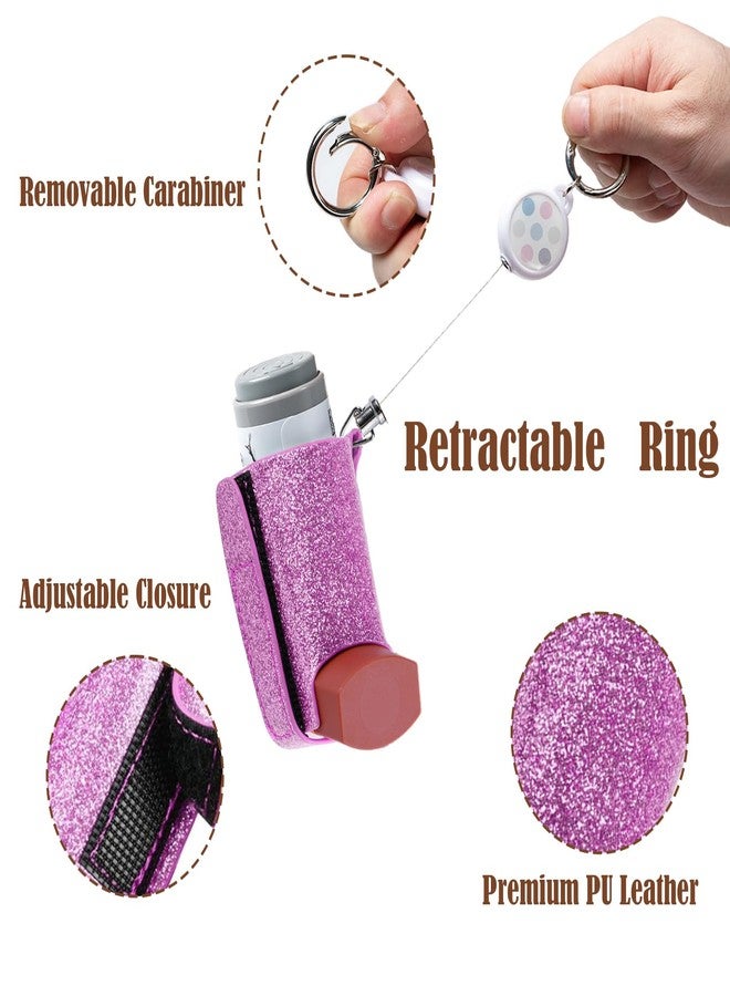 JFGLORIX Asthma Inhaler Holder Keychain Retractable Clip PU Leather Portable Travel Handy Holder for Kids and Adults, Inhaler Not Included (purple) - Image 2